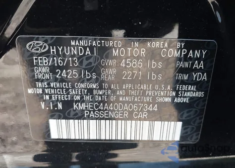 2013 Hyundai Sonata Hybrid Limited z USA, uszkodzony, nr VIN KMHEC4A40DA067344